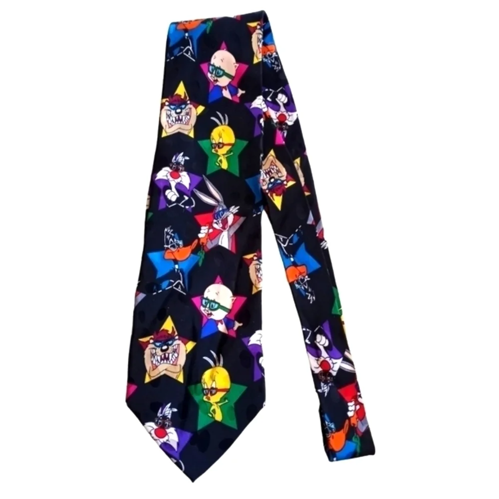 Vintage 90's Necktie Looney Tunes Mania Bugs Bunny Eyeglasses Cartoon Si…